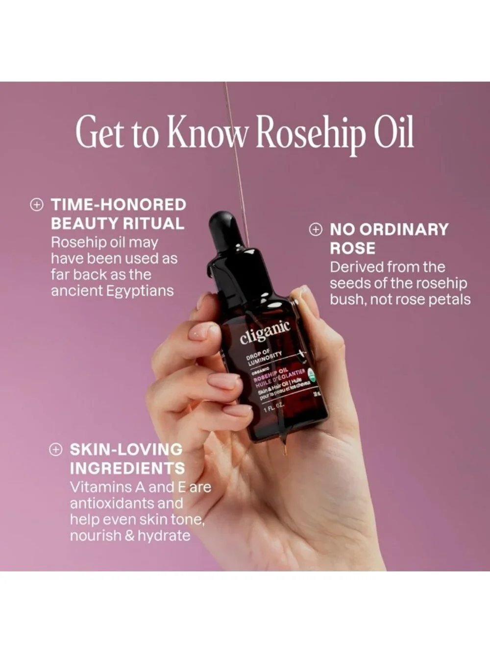 100% Pure Organic Rosehip Seed Oil - Cold Pressed, Unrefined Carrier Oil for